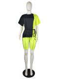 Color Block Splicing Short Sleeve T-shirt Shorts 2 Piece Outfits