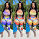 Gradient Crop Top+High Waist Skinny Pants Two Piece Outfits