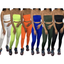 Casual Solid Color Tube Top Pencil Pants Sports Two-piece Suit