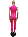 Sexy Hollow Out Front Zipper Sleeveless Bodycon Jumpsuit