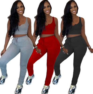 Vest Crop top+Ruched Drawstring Pants Skinny 2 Piece Set