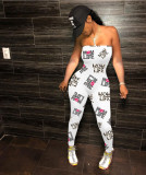 Women Sexy Printed High-waisted Strapless Bodycon Jumpsuit