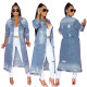 Women's Full Sleeve Outwear Ripped Loose Long Denim Coat