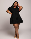 Plus Size Solid Color Short Sleeve Round Neck Loose-fitting Dress