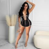 Summer Low-cut Sleeveless Lace Up High Waist Skinny Romper