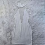 Solid Color V-neck Mesh Spliced Sleeveless Bodycon Dress