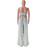 Solid Color Irregular Loose Halter Top Full Pants Two Piece Outfits