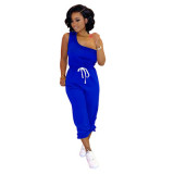 Casual Solid Color One-shoulder Vest And Foot pants Sports Two-piece Suit