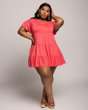 Plus Size Solid Color Short Sleeve Round Neck Loose-fitting Dress