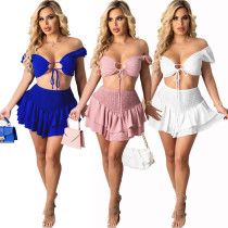 Sexy Off Shoulder Chest Wrap Top Mini Skirt Two Piece Outfits