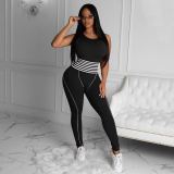 Women Sleeveless Round Neck Skinny Fitness Jogging Jumpsuit