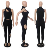 Women Cut Out Sleeveless Top Leggings Bodycon 2 Piece Set