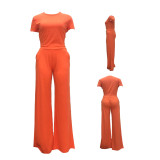 Pure Color Open Waist Flared Pants Casual Two-piece Suit