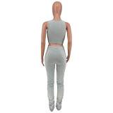 Vest Crop top+Ruched Drawstring Pants Skinny 2 Piece Set