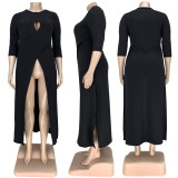 Plus-size Solid Color Sexy Hollowed-out Slit Irregular Dress Top