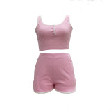 Ribbed Knitted Sleeveless Crop Top Sport Shorts 2 Piece Set