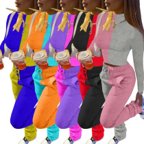 Matching Color Long Sleeve Top Rope Pile Pants 2Piece Set