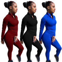 Winter Solid-color Long-sleeved T-shirt Leggings Sport Suit NIYA-8037