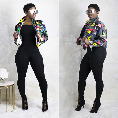 Color Camouflage Print Long Sleeve Loose-fitting DenimJacket