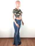 Women Vintage Side Split Mid-waist Long Flare Jeans