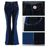 Woman High Waist Skinny Vintage Patchwork Flare Jeans