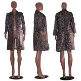 Winter Long Sleeve Lapel Leopard Grain Long Outwear