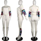 Camouflage Stitching Long Sleeves Sweatshirt Pants 2 Pieces