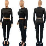 Thickened Hoodie Fabric Crop Top Drawstring Pants 2 Piece Set