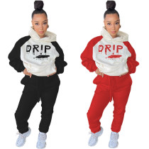 Winter Letter Print Hoodie Joggers Sweatpants Matching Sets