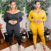 Sexy Plus Size Long Sleeve Off Shoulder Bodycon Jumpsuit