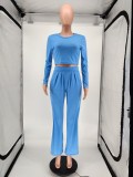 Solid-color Long Sleeve T-shirt Wide-leg Pants Two-piece Set