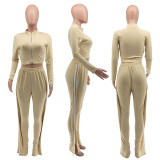 Women Sexy Zipper Crop Top Irregular Sweatpants Outfits