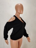 Fall Women Off Shoulder Long Sleeve V-neck Pullover Sweater