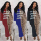 Casual Long Sleeve Leopard Letters Print Round Neck Loose Dress