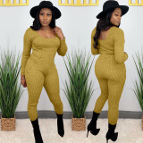 Autumn Sexy Knitted Solid Colors Long Sleeve Bodycon Jumpsuit