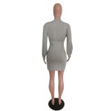 Elegant Women Long Sleeve Solid Lantern Sleeve Bodycon Dress