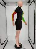 Hot Sale Print Stitching Color Long Sleeve Slim Waist Dress
