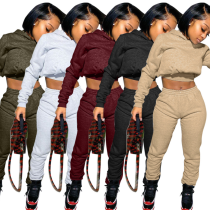 Solid Cropped Hoodies Sweatpants Two Piece Outfits Tracksuits