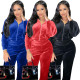 Korean Velvet Hooded Crop Tops Wide Leg Pants Two-Piece Suit