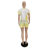 Fashionable Tie-dye Burn Flower Short Sleeve T-shirt Gradual Change Shorts Set