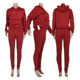 Winter Solid Color Pocket Drawstring Hoodie Pants Outfit