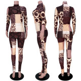 Fashion Printed Turtleneck Long Sleeve Top Leggings Two-piece Suit