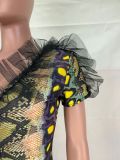 Sexy Snake Printed Mesh Splicing Deep V  Jumpsuits