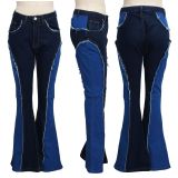 Woman High Waist Skinny Vintage Patchwork Flare Jeans