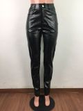 Fashion Slim Elastic Crocodile Pattern Faux Leather PU Pants