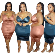 Plus Size Solid Color V-neck Sleeveless Bodycon Halter Dress