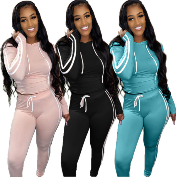 Casual Solid Color Hoodie Sport Pants Two-piece Set