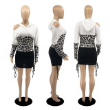 Fashion Color Matching Leopard Print Long Sleeve Hooded Dress
