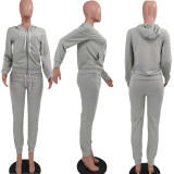 Fall Solid Color Zipper Hoodie Sweatpants 2 Pieces