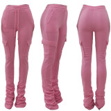 Women Sporty Mid Waist Pleated Stacked Leggings With Pockets
